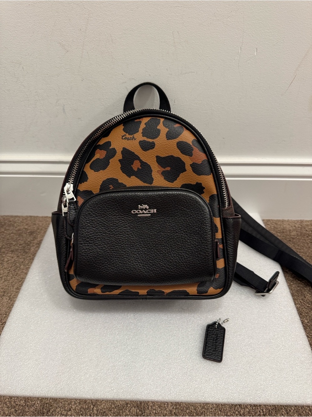 Coach Mini Court Backpack in Signature Canvas with Leopard Print with hangtag